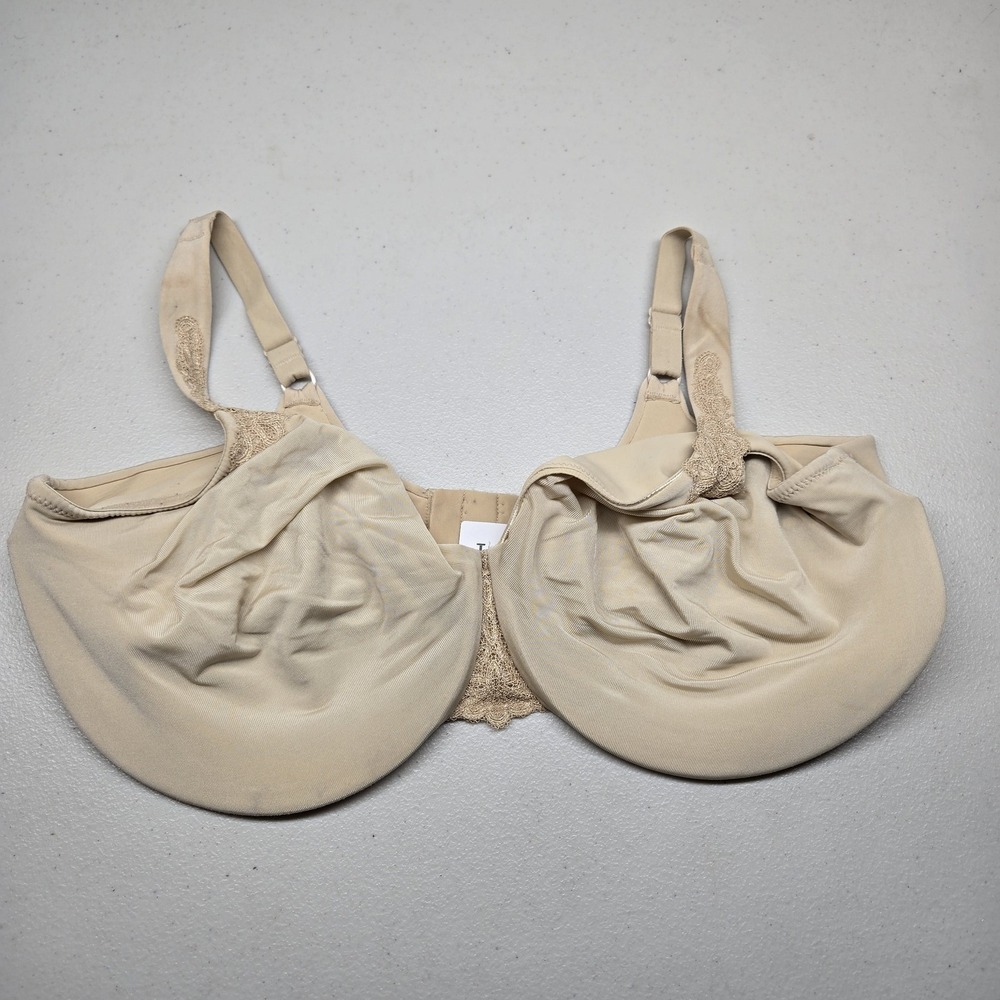 Lilyette Women Bra 40DDD Beige Minimizer Underwired Lace Strap